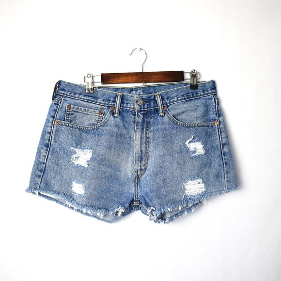 Levi's Pants - Levi's 505 Red Tab Distressed Denim Cutoff Shorts